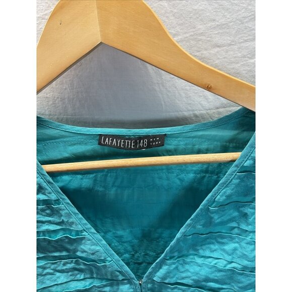 Lafayette 148 Linen Blend Turquoise Blazer Cardigan Size 14 topper jacket‎ - Picture 4 of 13